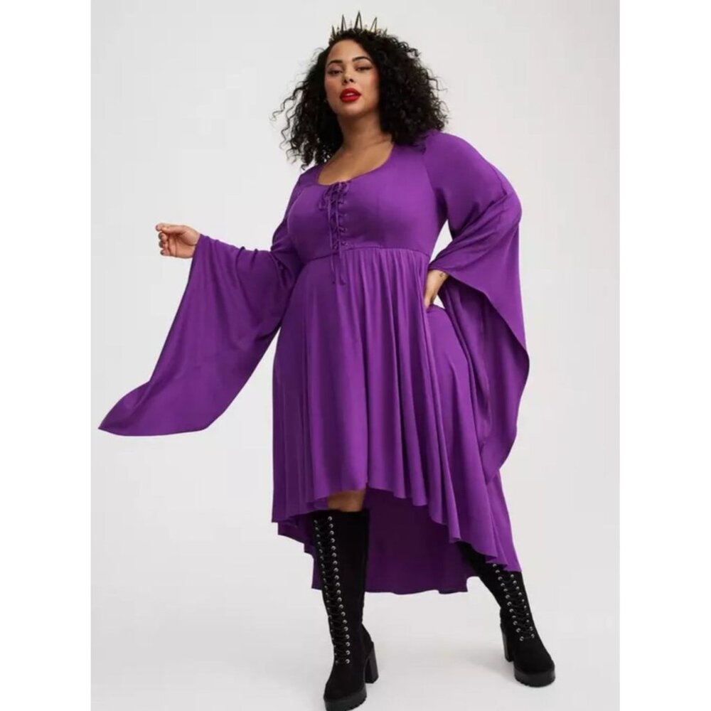 Torrid Halloween Hi Low Lace Up Witch Dress Costume Plus Size 1X Purple - Picture 8 of 8